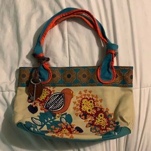 Fossil Hathaway Canvas embroidered bird tote bag